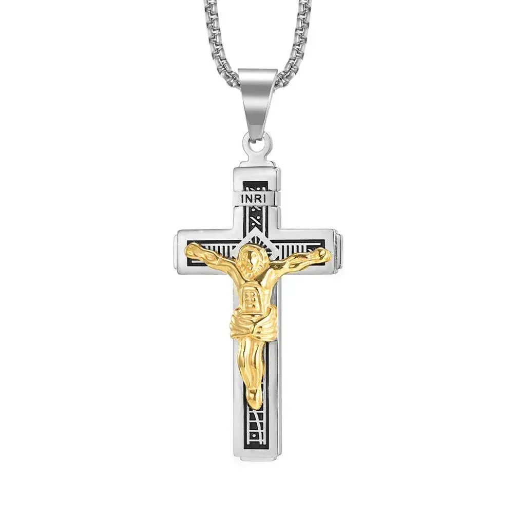 Halo Accessories Stainless Steel Cross Jewelry Sleek Design with Inscriptions Men's Fashion Accessory for Faith-Driven Style Long-Lasting Material