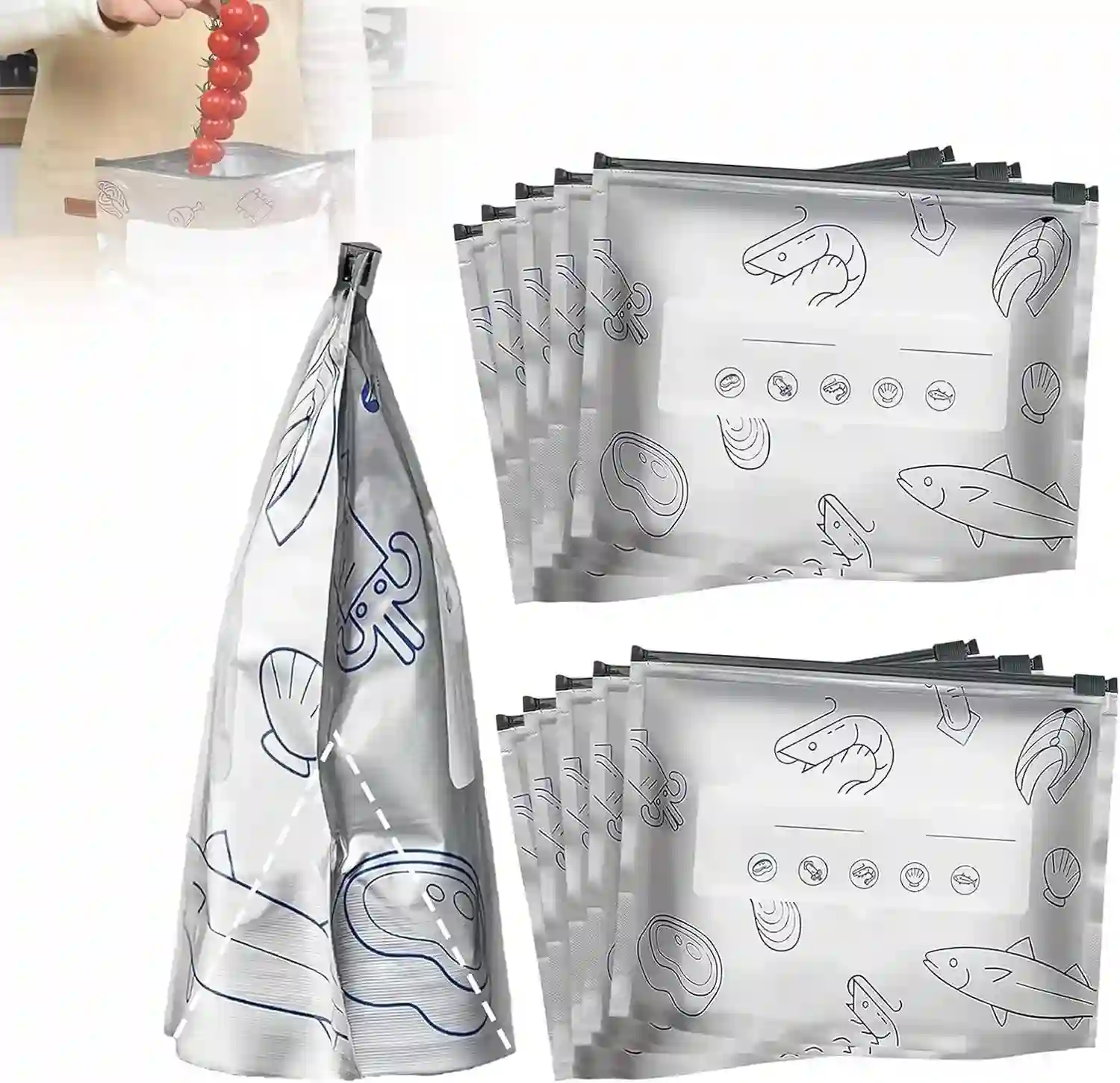 (30PCS) Reusable Foil Food Storage Bags - Stand-Up Ziplock Freezer Bags