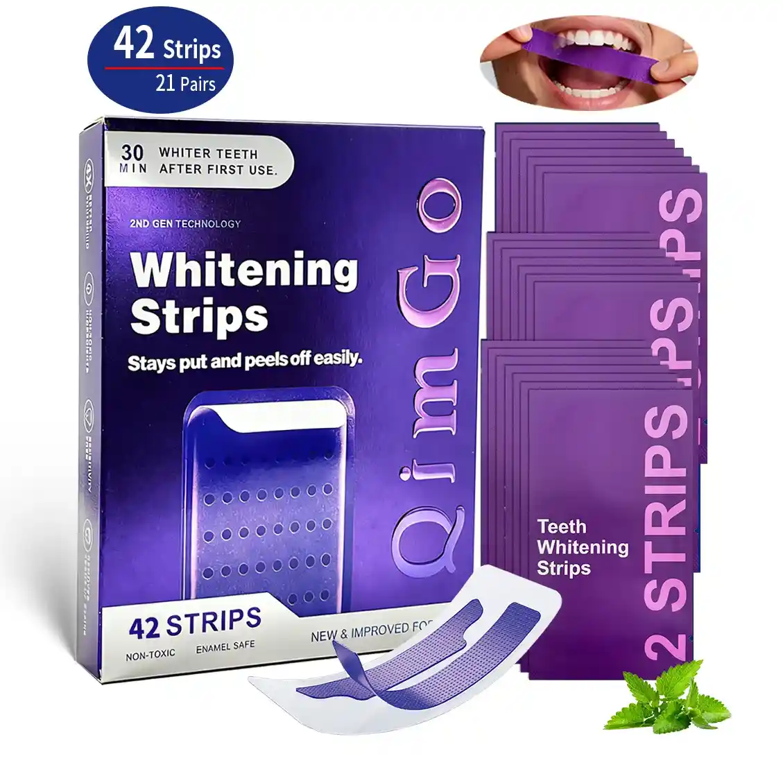 Peroxide-Free Teeth Whitening Strips - Enamel-Safe & Non-Sensitive